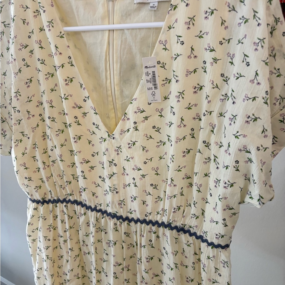 Madewell Cream Floral Midi Dress with Navy Trim - Picture 6 of 7